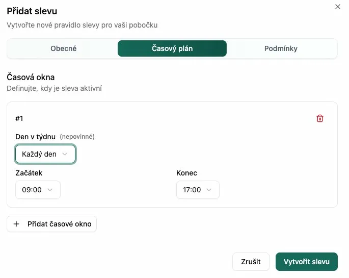 Časový plán slevy