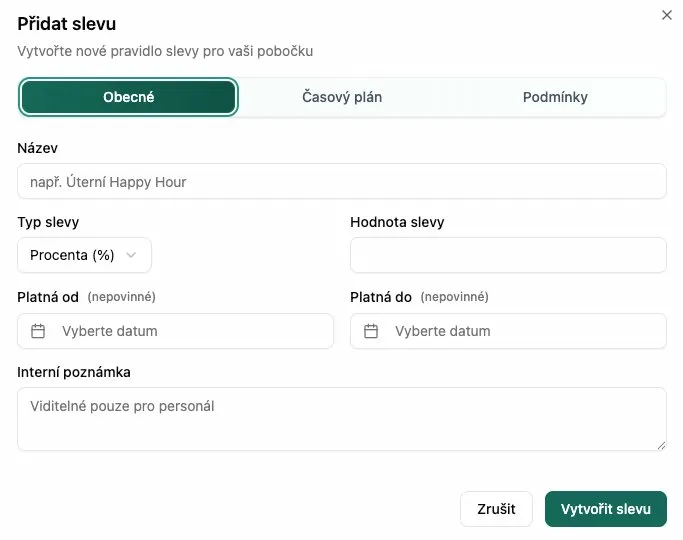 Obecné nastavení slevy