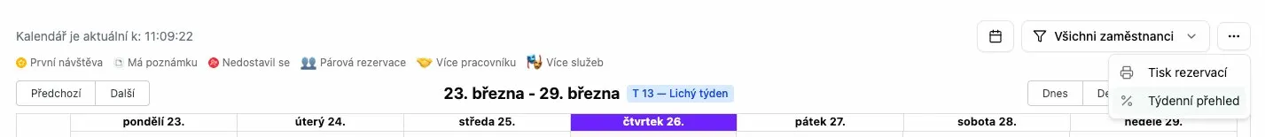 Týdenní přehled v kalendáři