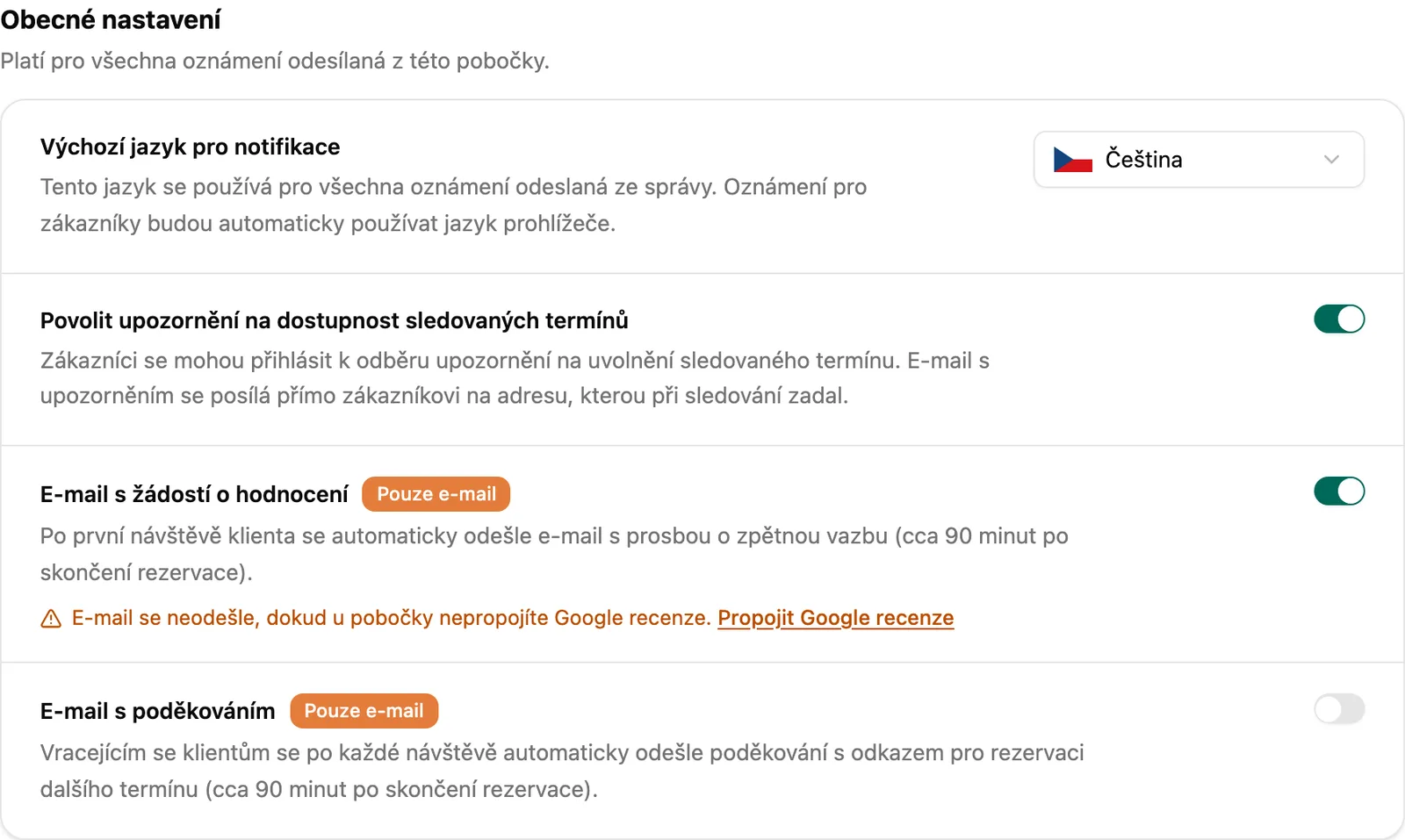 Karta Obecné nastavení