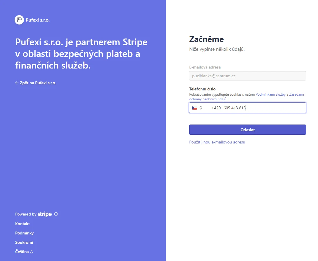 Zadání telefonního čísla
