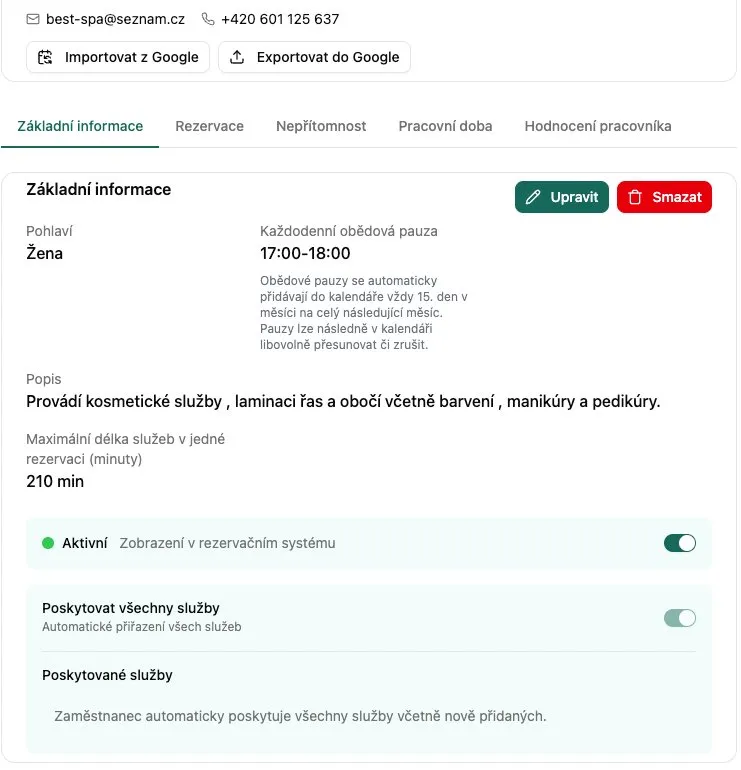 Základní informace zaměstnance